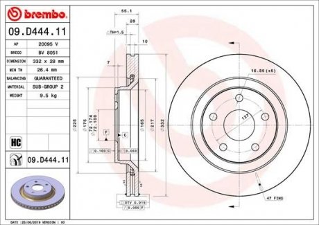 Диск гальмівний BREMBO 09.D444.11 (фото 1)