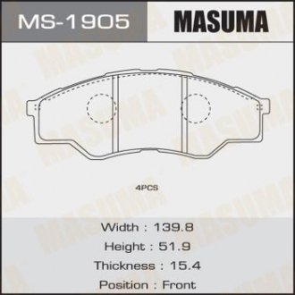 Колодки дисковые HILUX/ GGN15, 25, 35, KUN1#, 2#, 3# front (1/12) Masuma MS1905 (фото 1)