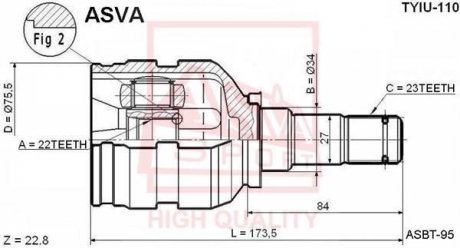 ШРУС ВНУТРЕННИЙ 22X34X23 (TOYOTA COROLLA AE110/EE110/CE110 1995-2001) ASVA TYIU-110 (фото 1)